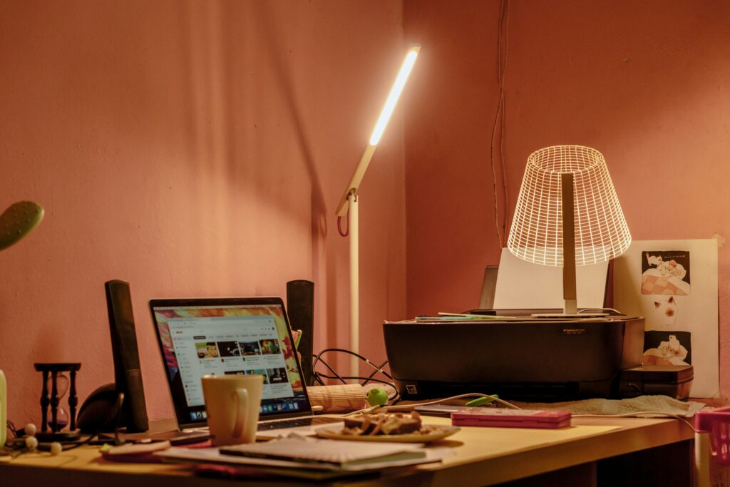 Cluttered office desk